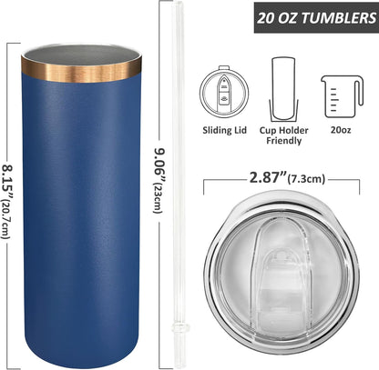 20 oz Skinny Tumblers Bulk with Lids and Straws Black,1 pack | Stainless Steel Insulated Tumbler, Double Wall Vaccum Travel Coffee Mug, Keep Drinks Cold&Hot, Powder Coated, Laser Engrave