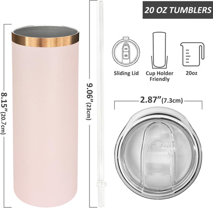 20 oz Skinny Tumblers Bulk with Lids and Straws Black,1 pack | Stainless Steel Insulated Tumbler, Double Wall Vaccum Travel Coffee Mug, Keep Drinks Cold&Hot, Powder Coated, Laser Engrave