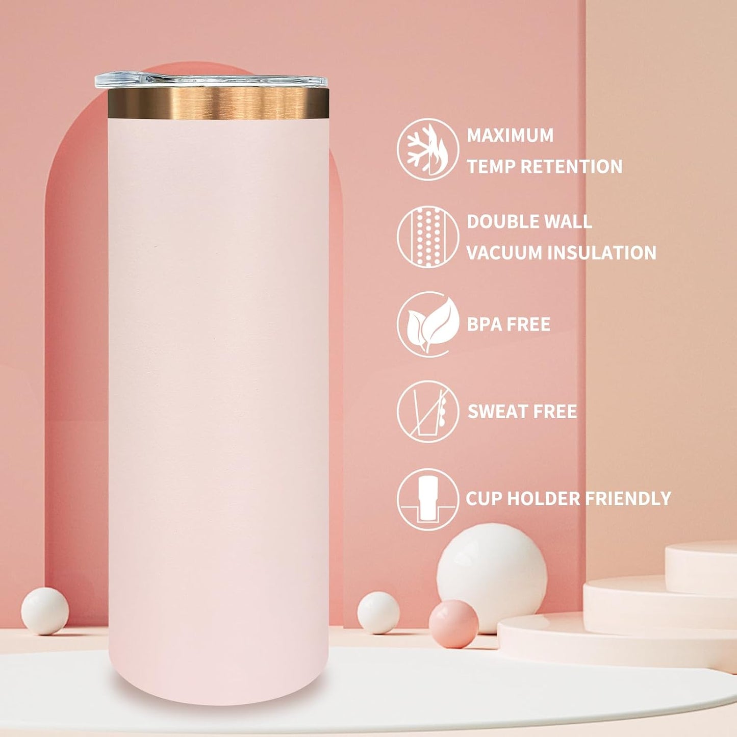 20 oz Skinny Tumblers Bulk with Lids and Straws Black,1 pack | Stainless Steel Insulated Tumbler, Double Wall Vaccum Travel Coffee Mug, Keep Drinks Cold&Hot, Powder Coated, Laser Engrave