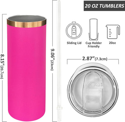 20 oz Skinny Tumblers Bulk with Lids and Straws Black,1 pack | Stainless Steel Insulated Tumbler, Double Wall Vaccum Travel Coffee Mug, Keep Drinks Cold&Hot, Powder Coated, Laser Engrave