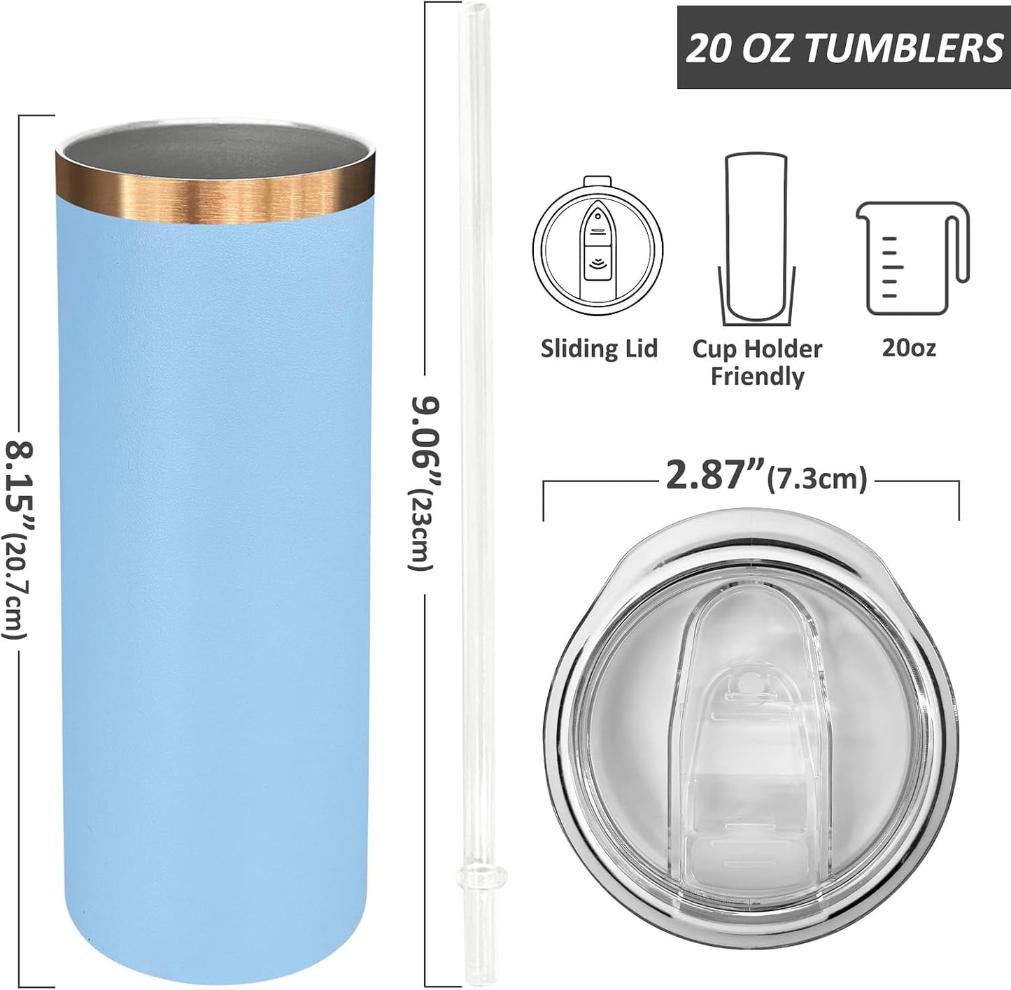 20 oz Skinny Tumblers Bulk with Lids and Straws Black,1 pack | Stainless Steel Insulated Tumbler, Double Wall Vaccum Travel Coffee Mug, Keep Drinks Cold&Hot, Powder Coated, Laser Engrave