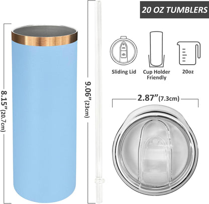 20 oz Skinny Tumblers Bulk with Lids and Straws Black,1 pack | Stainless Steel Insulated Tumbler, Double Wall Vaccum Travel Coffee Mug, Keep Drinks Cold&Hot, Powder Coated, Laser Engrave