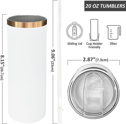 20 oz Skinny Tumblers Bulk with Lids and Straws Black,1 pack | Stainless Steel Insulated Tumbler, Double Wall Vaccum Travel Coffee Mug, Keep Drinks Cold&Hot, Powder Coated, Laser Engrave