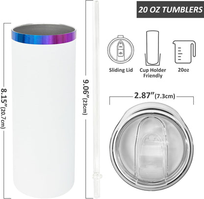 20 oz Skinny Tumblers Bulk with Lids and Straws Black,1 pack | Stainless Steel Insulated Tumbler, Double Wall Vaccum Travel Coffee Mug, Keep Drinks Cold&Hot, Powder Coated, Laser Engrave