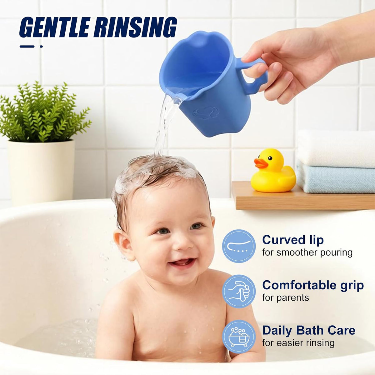 Baby Bath Rinse Cup, 100% Soft Silicone, Grey, for Hair Washing