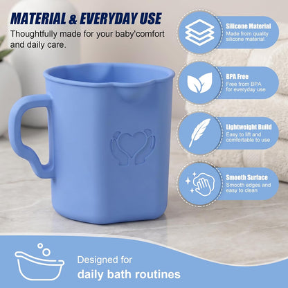 Baby Bath Rinse Cup, 100% Soft Silicone, Grey, for Hair Washing