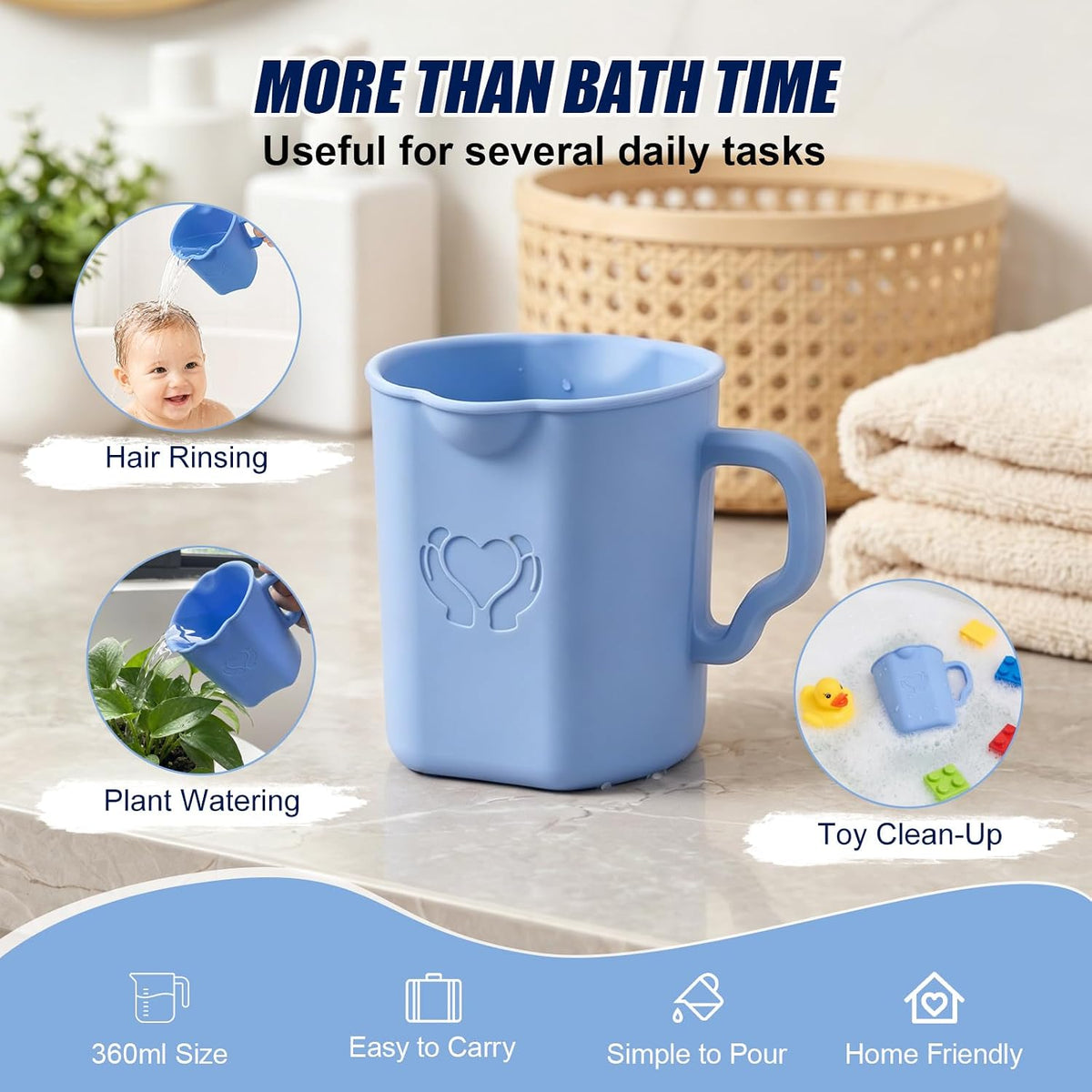 Baby Bath Rinse Cup, 100% Soft Silicone, Grey, for Hair Washing