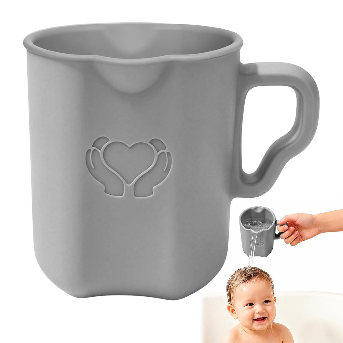 Baby Bath Rinse Cup, 100% Soft Silicone, Grey, for Hair Washing