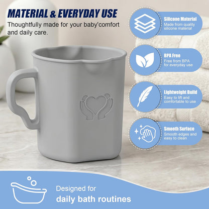 Baby Bath Rinse Cup, 100% Soft Silicone, Grey, for Hair Washing