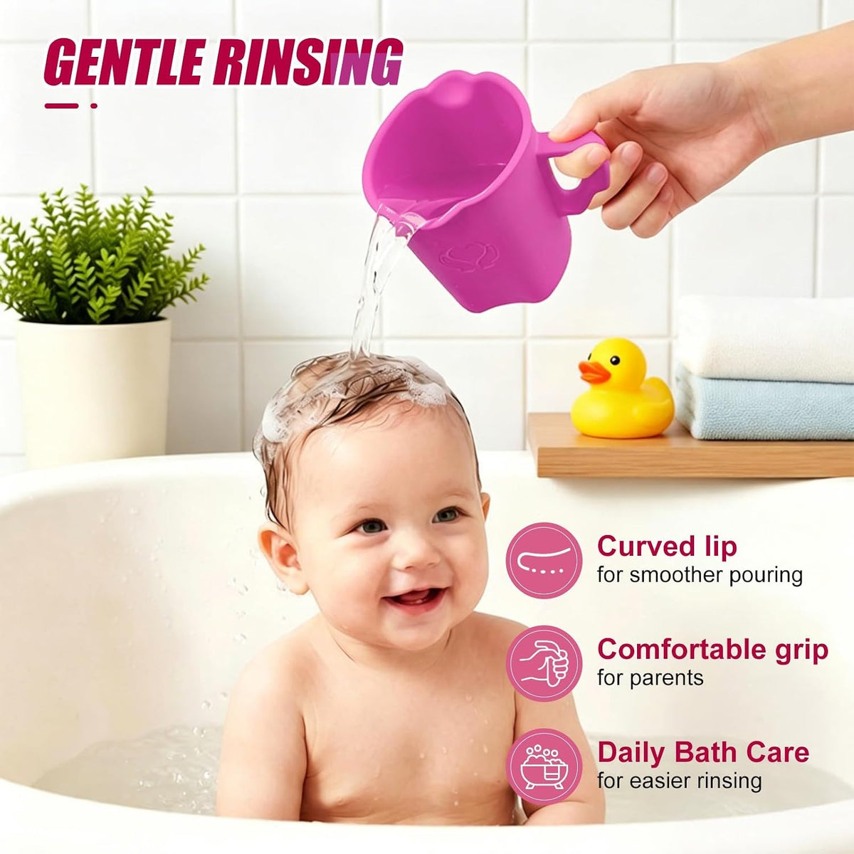 Baby Bath Rinse Cup, 100% Soft Silicone, Grey, for Hair Washing