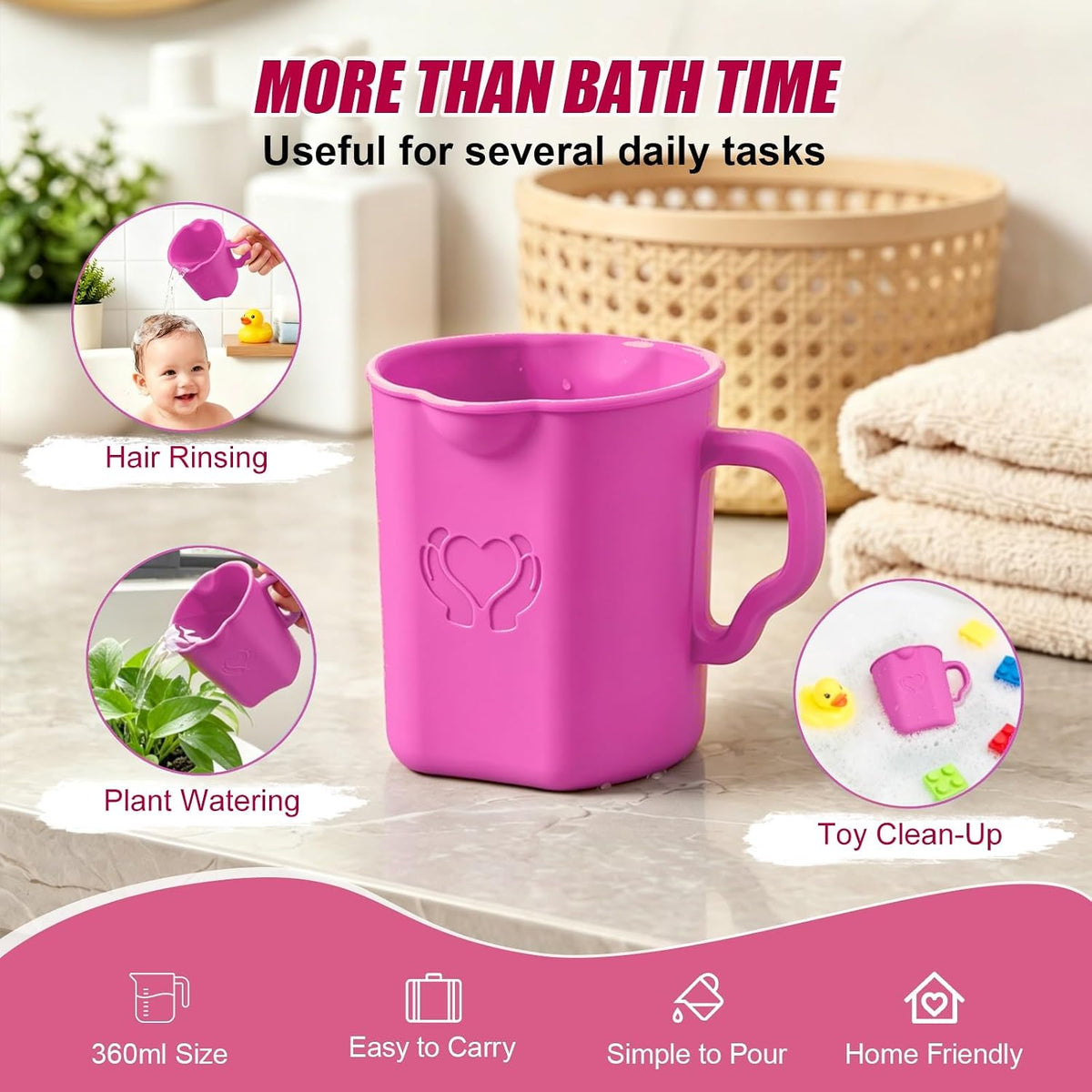 Baby Bath Rinse Cup, 100% Soft Silicone, Grey, for Hair Washing