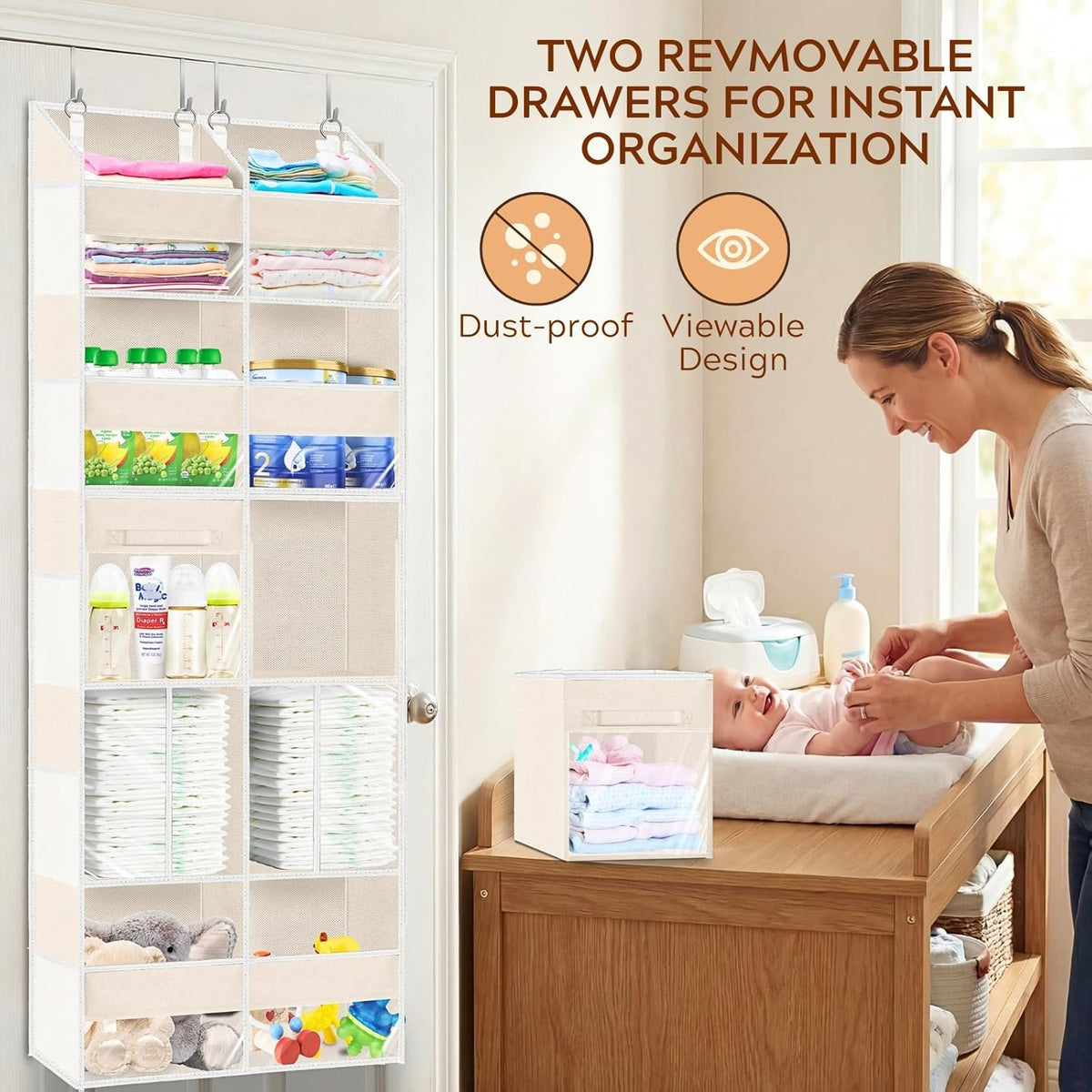 Extra Large Door Storage of 8 Compartments & 2 Drawers