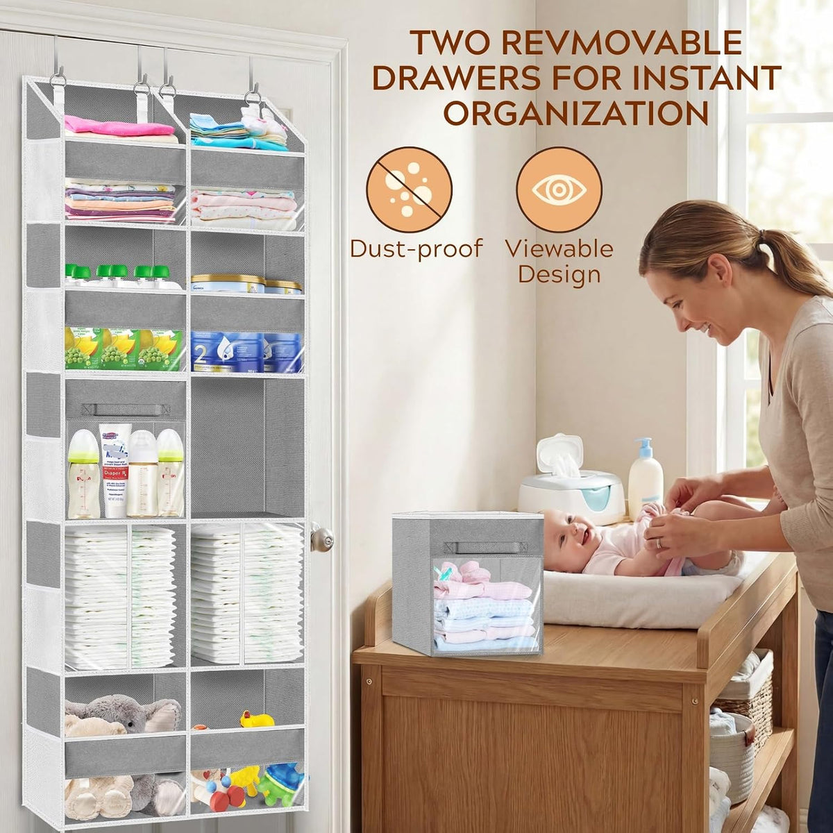 Extra Large Door Storage of 8 Compartments & 2 Drawers