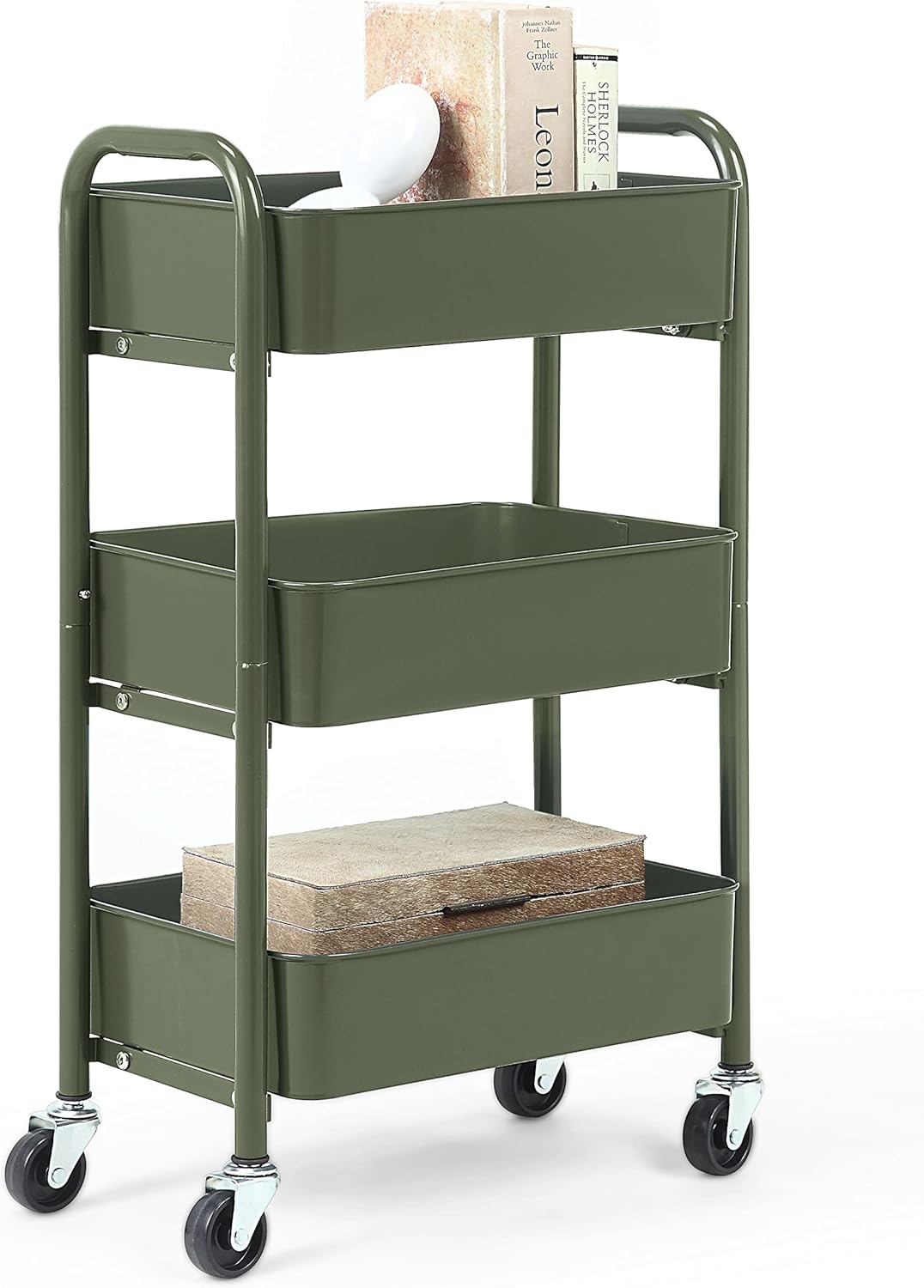 3-Tier Delicate Compact Rolling Metal Storage Organizer - Mobile Utility Cart Kitchen/Under Desk Cart with Caster Wheels - Blue (15.35" X 10.24" X 26.8"H)