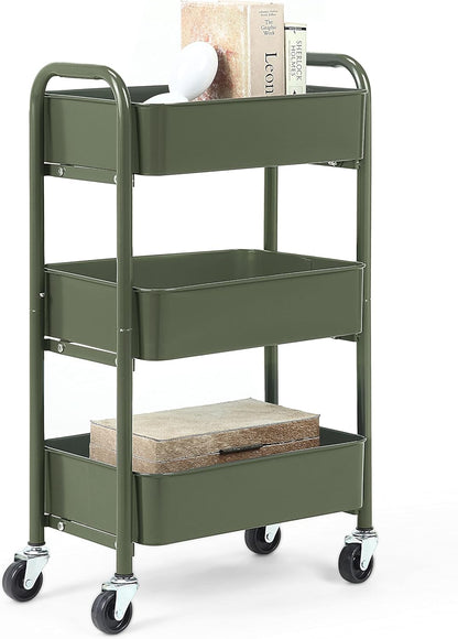 3-Tier Delicate Compact Rolling Metal Storage Organizer - Mobile Utility Cart Kitchen/Under Desk Cart with Caster Wheels - Blue (15.35" X 10.24" X 26.8"H)