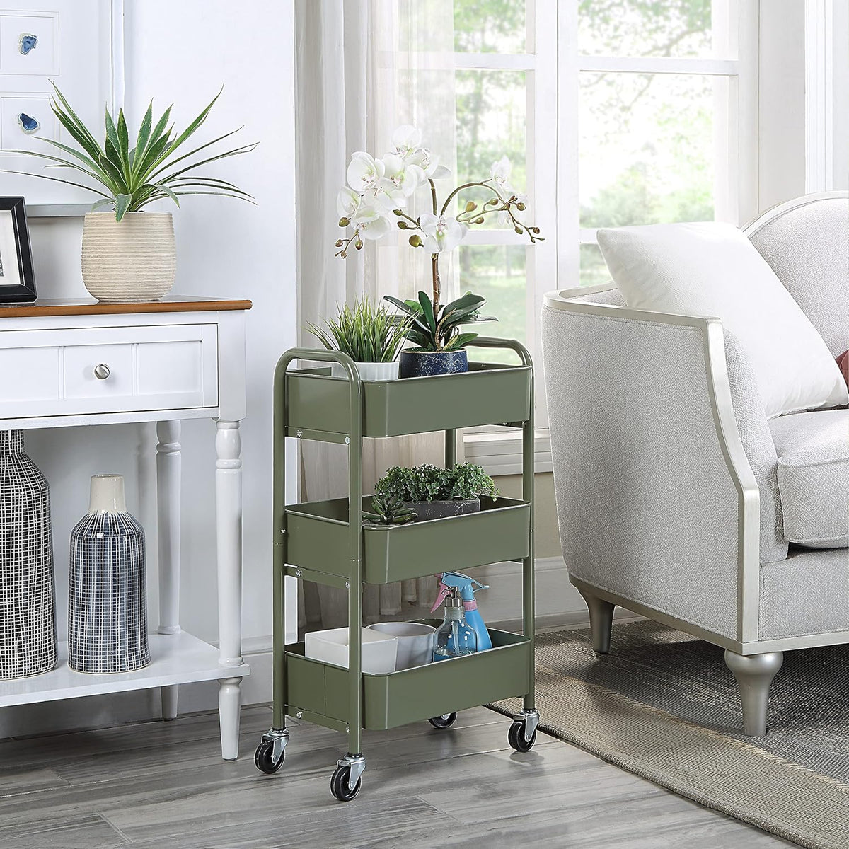 3-Tier Delicate Compact Rolling Metal Storage Organizer - Mobile Utility Cart Kitchen/Under Desk Cart with Caster Wheels - Blue (15.35" X 10.24" X 26.8"H)