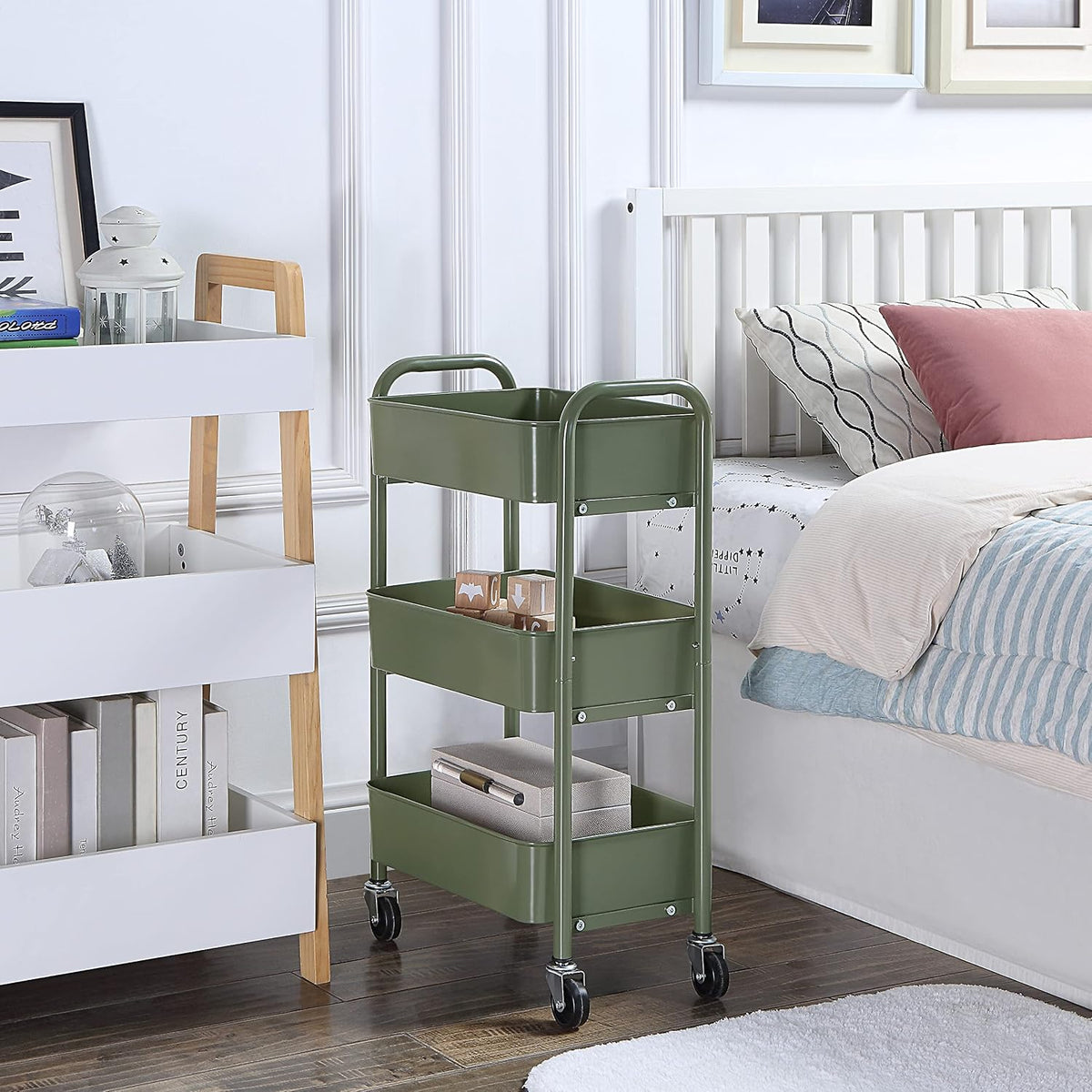3-Tier Delicate Compact Rolling Metal Storage Organizer - Mobile Utility Cart Kitchen/Under Desk Cart with Caster Wheels - Blue (15.35" X 10.24" X 26.8"H)