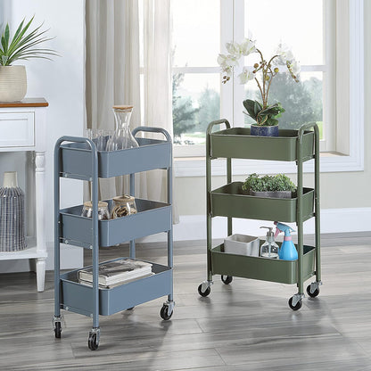 3-Tier Delicate Compact Rolling Metal Storage Organizer - Mobile Utility Cart Kitchen/Under Desk Cart with Caster Wheels - Blue (15.35" X 10.24" X 26.8"H)