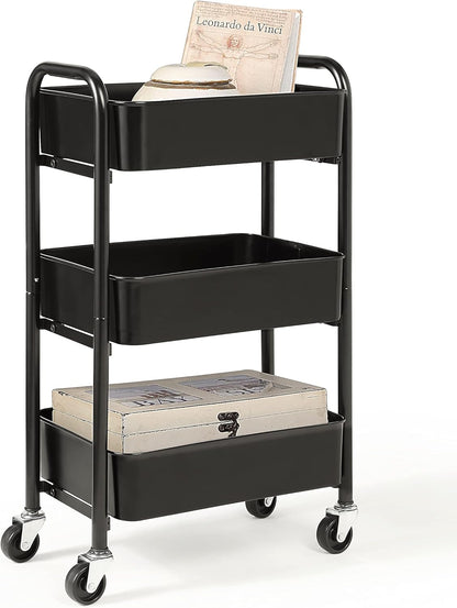 3-Tier Delicate Compact Rolling Metal Storage Organizer - Mobile Utility Cart Kitchen/Under Desk Cart with Caster Wheels - Blue (15.35" X 10.24" X 26.8"H)