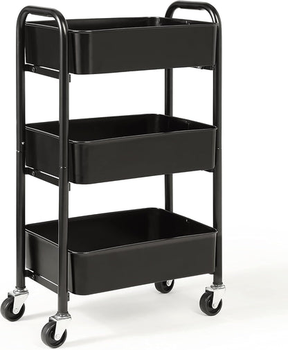 3-Tier Delicate Compact Rolling Metal Storage Organizer - Mobile Utility Cart Kitchen/Under Desk Cart with Caster Wheels - Blue (15.35" X 10.24" X 26.8"H)