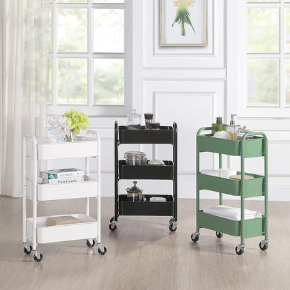 3-Tier Delicate Compact Rolling Metal Storage Organizer - Mobile Utility Cart Kitchen/Under Desk Cart with Caster Wheels - Blue (15.35" X 10.24" X 26.8"H)