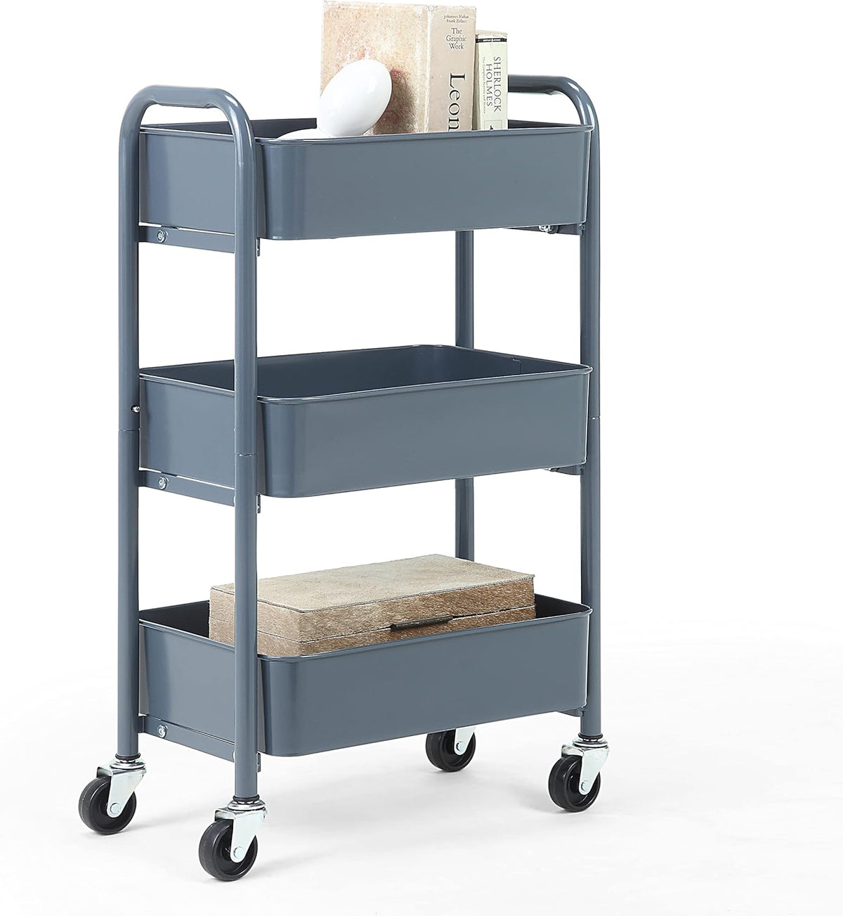 3-Tier Delicate Compact Rolling Metal Storage Organizer - Mobile Utility Cart Kitchen/Under Desk Cart with Caster Wheels - Blue (15.35" X 10.24" X 26.8"H)