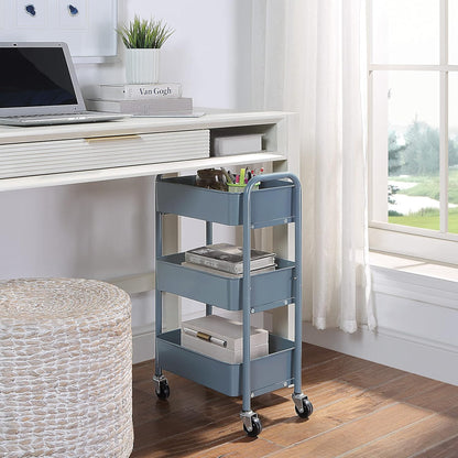 3-Tier Delicate Compact Rolling Metal Storage Organizer - Mobile Utility Cart Kitchen/Under Desk Cart with Caster Wheels - Blue (15.35" X 10.24" X 26.8"H)