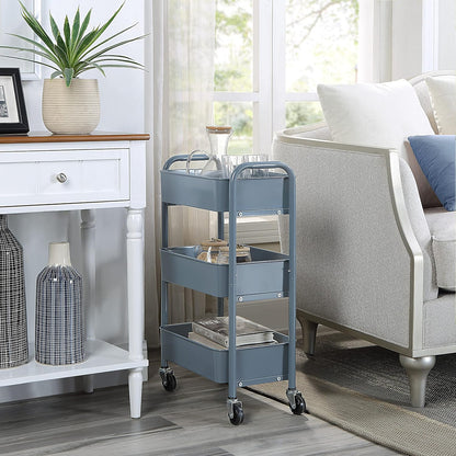 3-Tier Delicate Compact Rolling Metal Storage Organizer - Mobile Utility Cart Kitchen/Under Desk Cart with Caster Wheels - Blue (15.35" X 10.24" X 26.8"H)