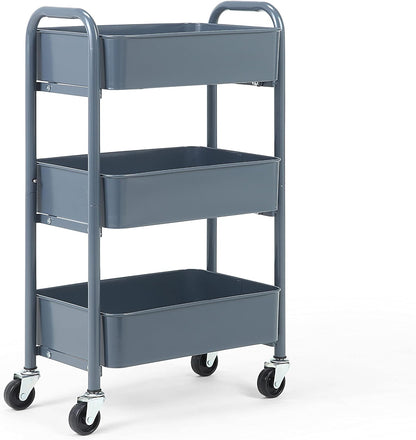 3-Tier Delicate Compact Rolling Metal Storage Organizer - Mobile Utility Cart Kitchen/Under Desk Cart with Caster Wheels - Blue (15.35" X 10.24" X 26.8"H)