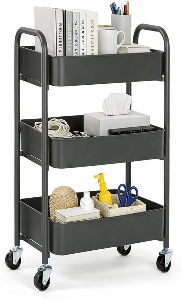 3-Tier Delicate Compact Rolling Metal Storage Organizer - Mobile Utility Cart Kitchen/Under Desk Cart with Caster Wheels - Blue (15.35" X 10.24" X 26.8"H)