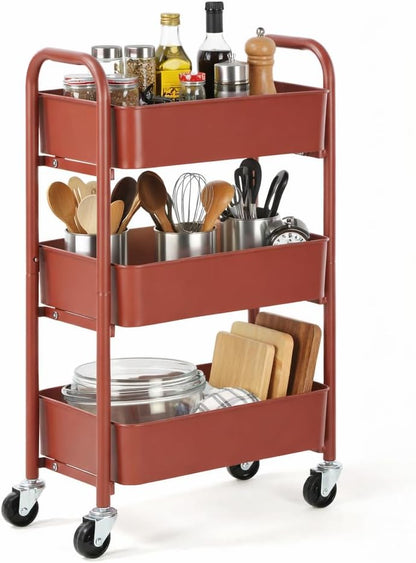 3-Tier Delicate Compact Rolling Metal Storage Organizer - Mobile Utility Cart Kitchen/Under Desk Cart with Caster Wheels - Blue (15.35" X 10.24" X 26.8"H)