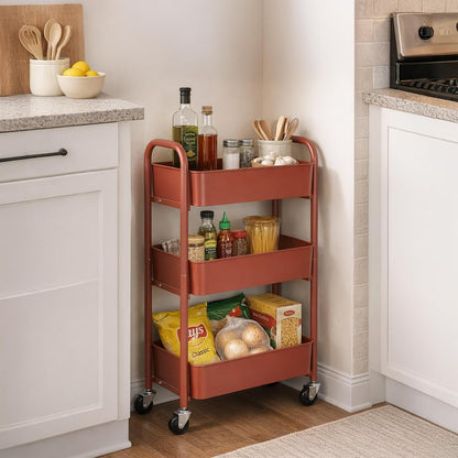 3-Tier Delicate Compact Rolling Metal Storage Organizer - Mobile Utility Cart Kitchen/Under Desk Cart with Caster Wheels - Blue (15.35" X 10.24" X 26.8"H)