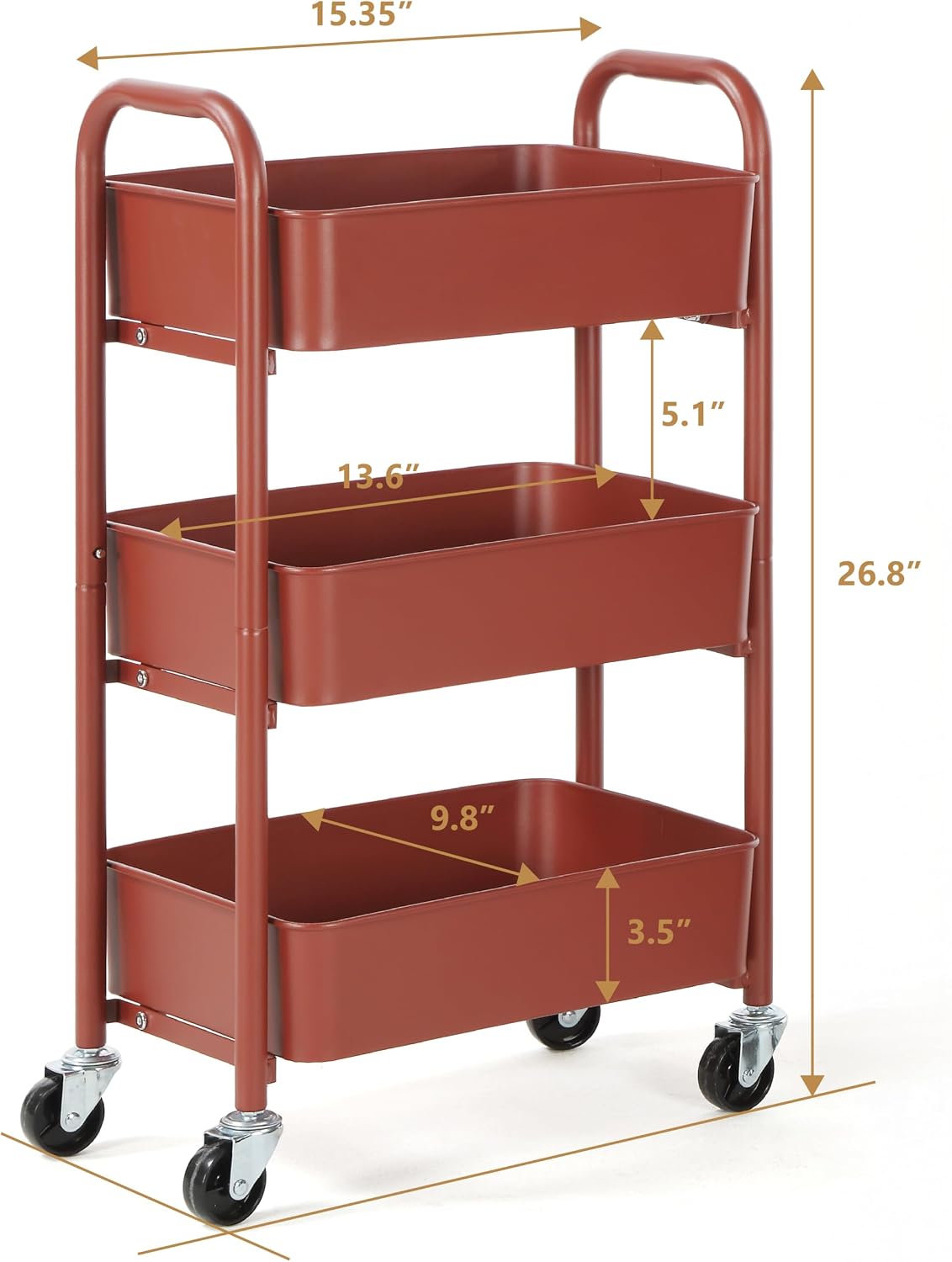 3-Tier Delicate Compact Rolling Metal Storage Organizer - Mobile Utility Cart Kitchen/Under Desk Cart with Caster Wheels - Blue (15.35" X 10.24" X 26.8"H)