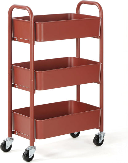 3-Tier Delicate Compact Rolling Metal Storage Organizer - Mobile Utility Cart Kitchen/Under Desk Cart with Caster Wheels - Blue (15.35" X 10.24" X 26.8"H)