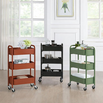 3-Tier Delicate Compact Rolling Metal Storage Organizer - Mobile Utility Cart Kitchen/Under Desk Cart with Caster Wheels - Blue (15.35" X 10.24" X 26.8"H)