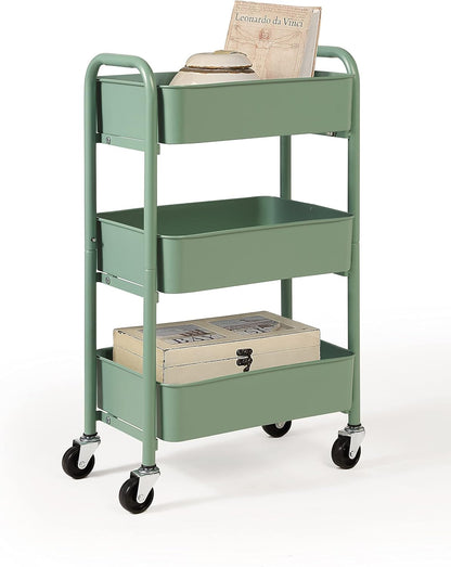 3-Tier Delicate Compact Rolling Metal Storage Organizer - Mobile Utility Cart Kitchen/Under Desk Cart with Caster Wheels - Blue (15.35" X 10.24" X 26.8"H)