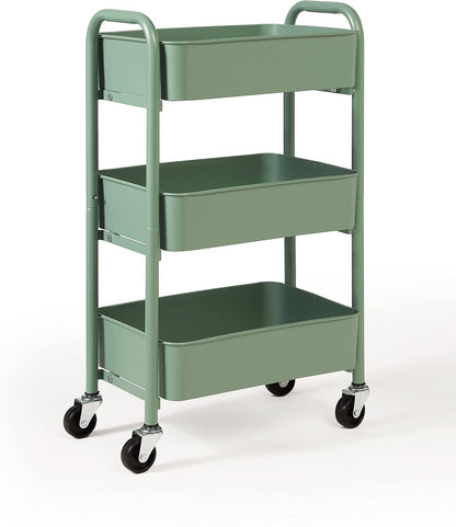 3-Tier Delicate Compact Rolling Metal Storage Organizer - Mobile Utility Cart Kitchen/Under Desk Cart with Caster Wheels - Blue (15.35" X 10.24" X 26.8"H)