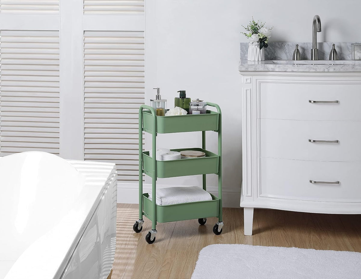 3-Tier Delicate Compact Rolling Metal Storage Organizer - Mobile Utility Cart Kitchen/Under Desk Cart with Caster Wheels - Blue (15.35" X 10.24" X 26.8"H)
