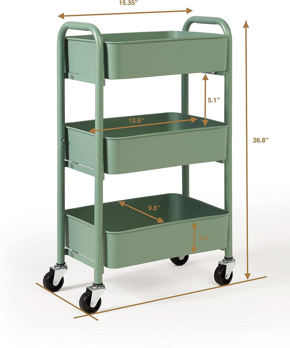 3-Tier Delicate Compact Rolling Metal Storage Organizer - Mobile Utility Cart Kitchen/Under Desk Cart with Caster Wheels - Blue (15.35" X 10.24" X 26.8"H)