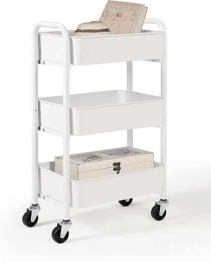 3-Tier Delicate Compact Rolling Metal Storage Organizer - Mobile Utility Cart Kitchen/Under Desk Cart with Caster Wheels - Blue (15.35" X 10.24" X 26.8"H)