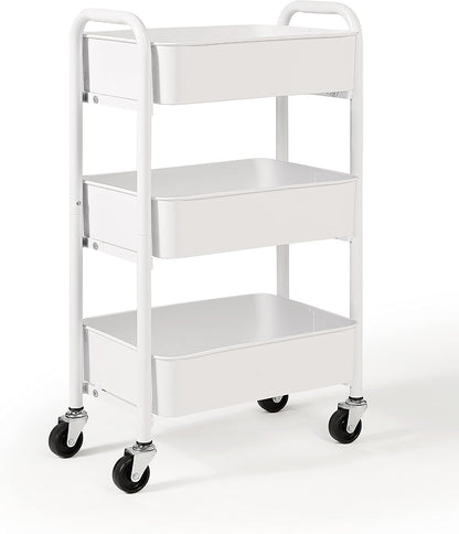 3-Tier Delicate Compact Rolling Metal Storage Organizer - Mobile Utility Cart Kitchen/Under Desk Cart with Caster Wheels - Blue (15.35" X 10.24" X 26.8"H)