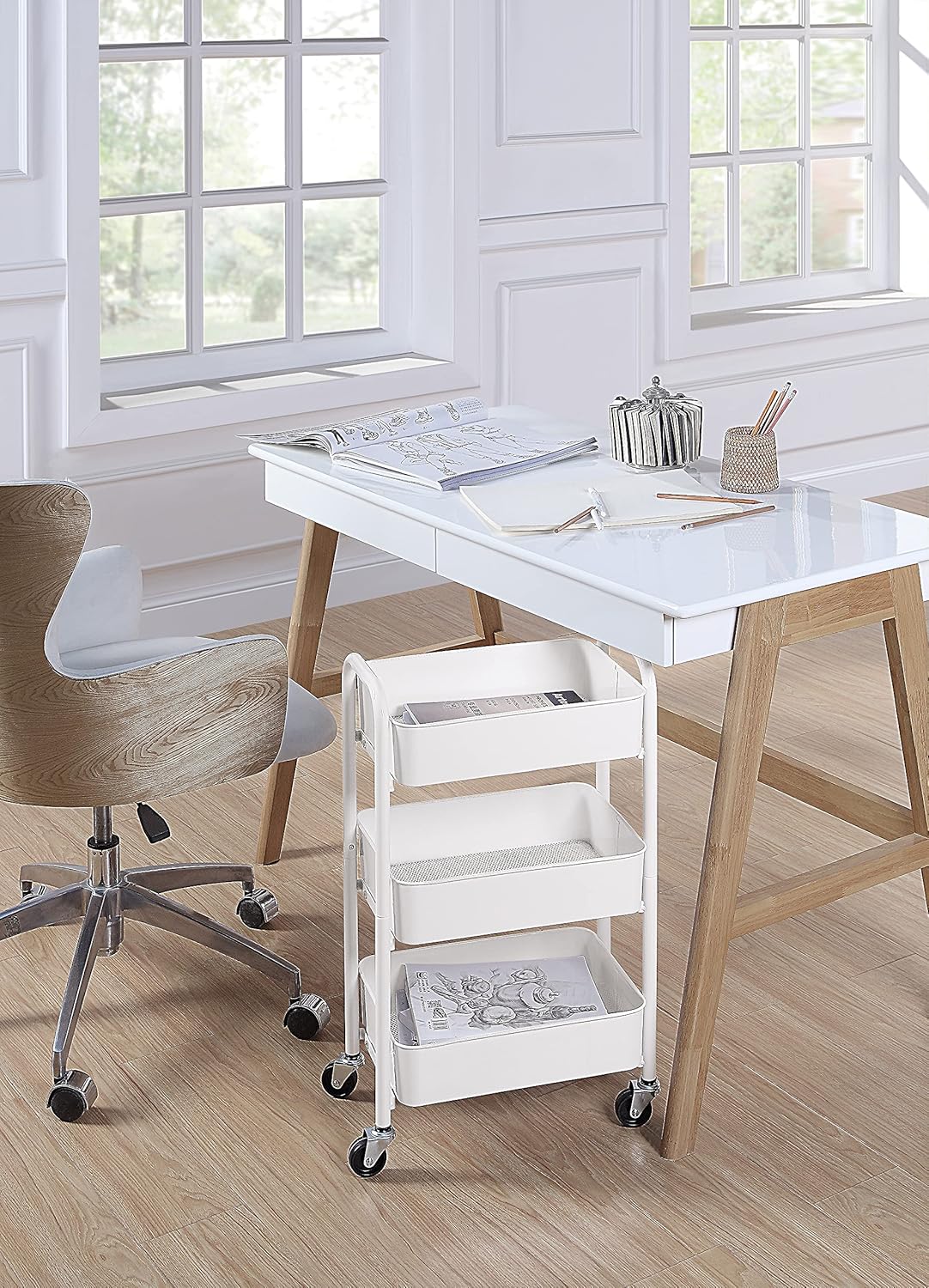 3-Tier Delicate Compact Rolling Metal Storage Organizer - Mobile Utility Cart Kitchen/Under Desk Cart with Caster Wheels - Blue (15.35" X 10.24" X 26.8"H)