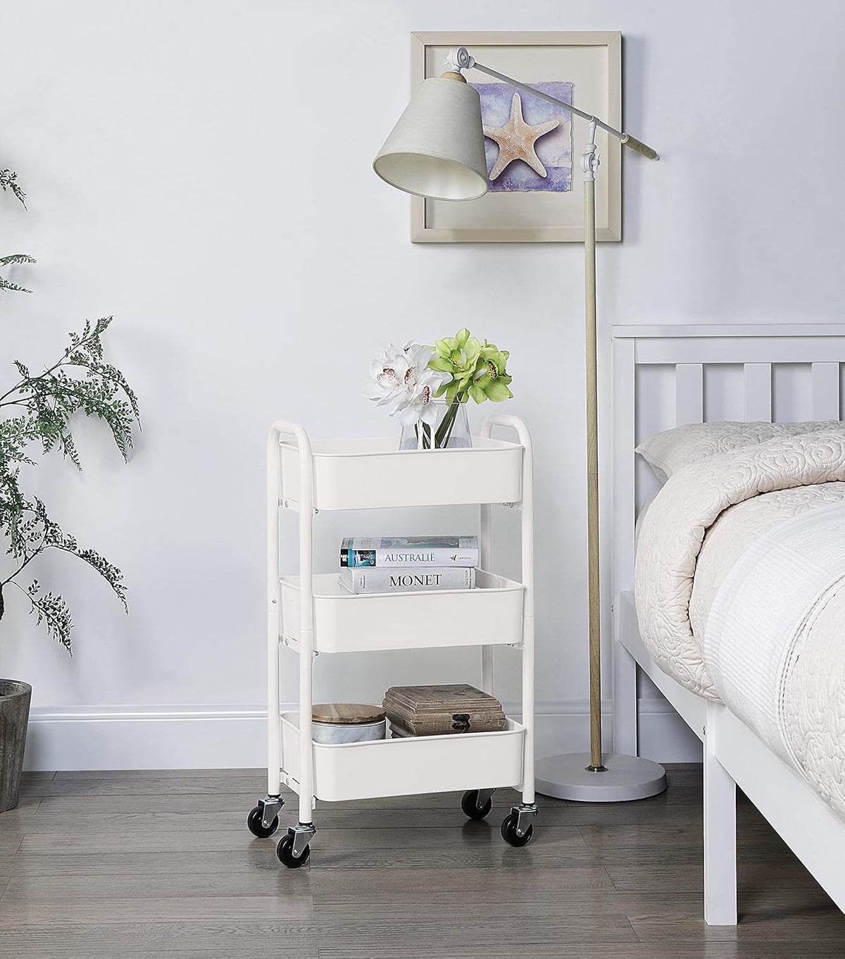 3-Tier Delicate Compact Rolling Metal Storage Organizer - Mobile Utility Cart Kitchen/Under Desk Cart with Caster Wheels - Blue (15.35" X 10.24" X 26.8"H)