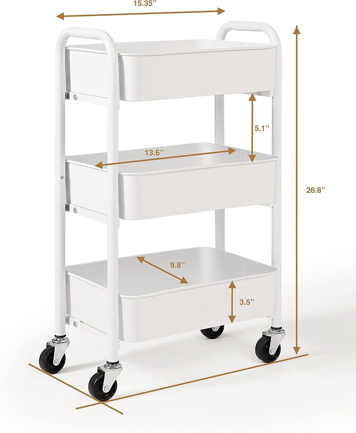 3-Tier Delicate Compact Rolling Metal Storage Organizer - Mobile Utility Cart Kitchen/Under Desk Cart with Caster Wheels - Blue (15.35" X 10.24" X 26.8"H)