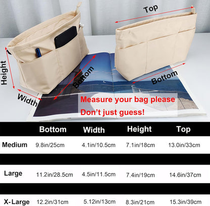 Purse Organizer Insert Tote Handbag Divider, Large, Beige