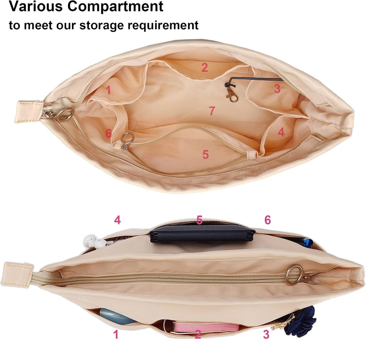 Purse Organizer Insert Tote Handbag Divider, Large, Beige