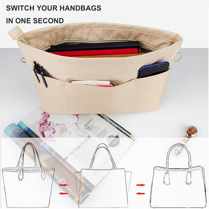Purse Organizer Insert Tote Handbag Divider, Large, Beige
