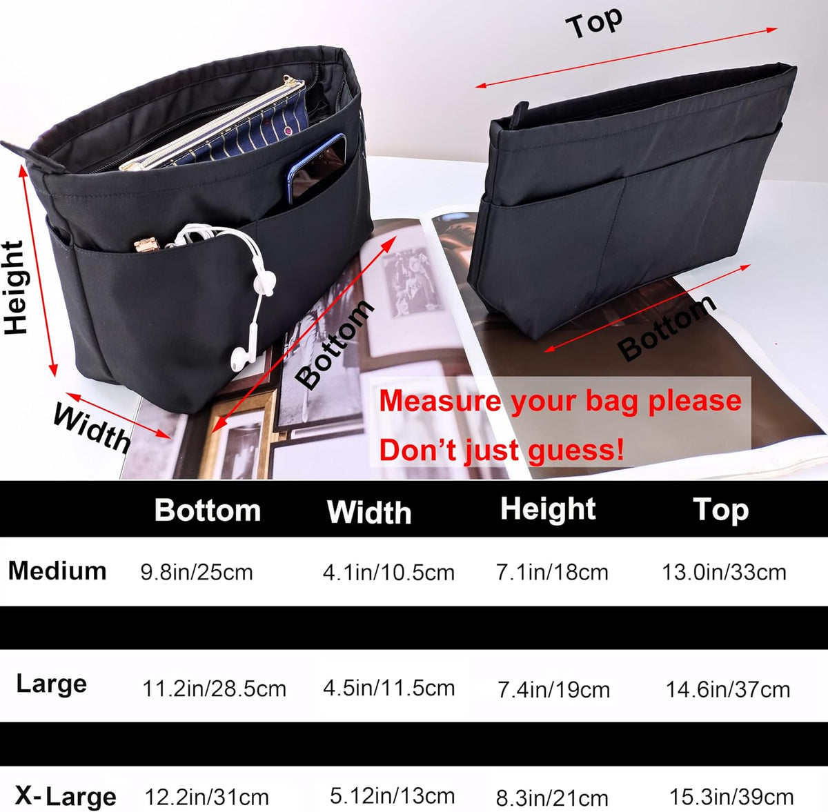 Purse Organizer Insert Tote Handbag Divider, Large, Beige