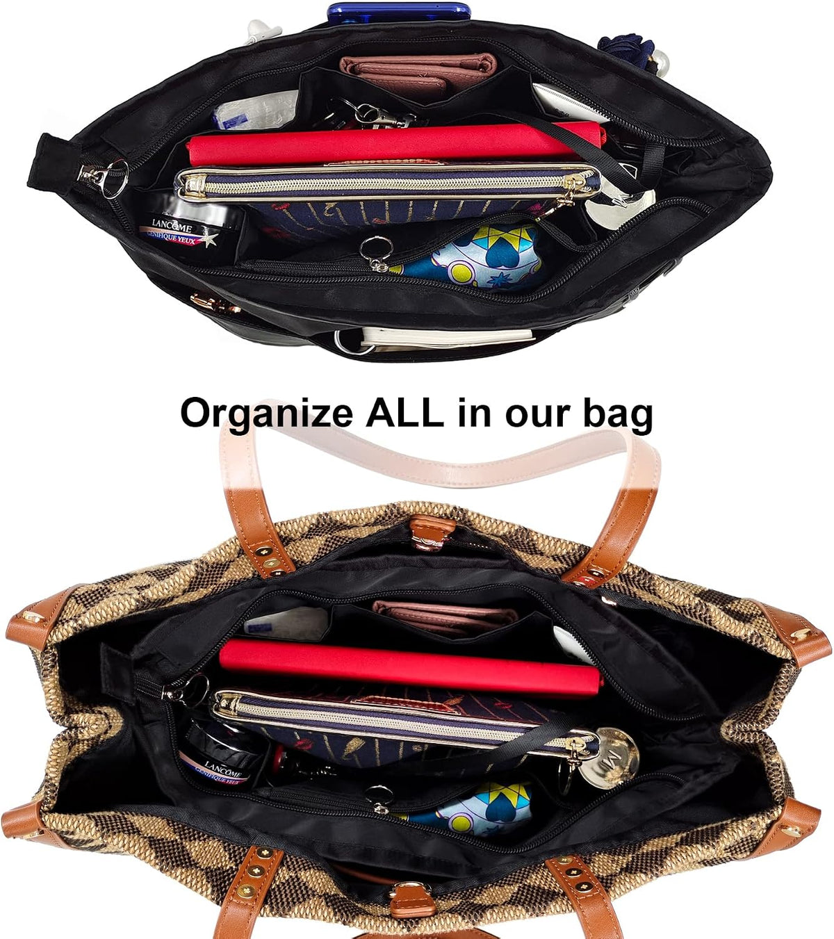 Purse Organizer Insert Tote Handbag Divider, Large, Beige