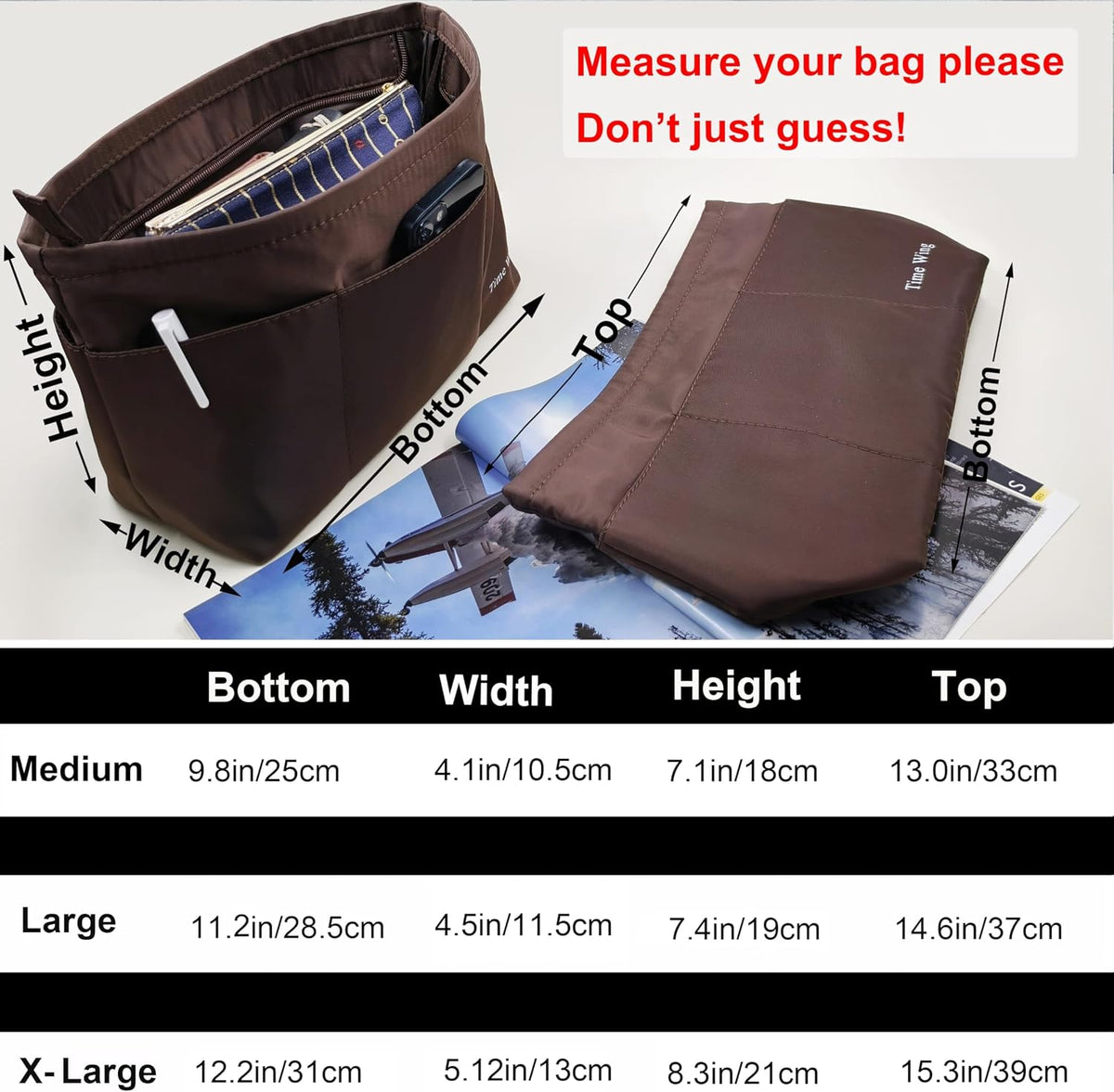 Purse Organizer Insert Tote Handbag Divider, Large, Beige